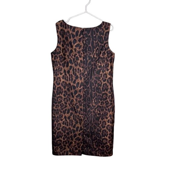 Animal Print Midi Dress 14 Brown Sheath Neutral Classic Old Money Preppy Chic - Picture 4 of 9